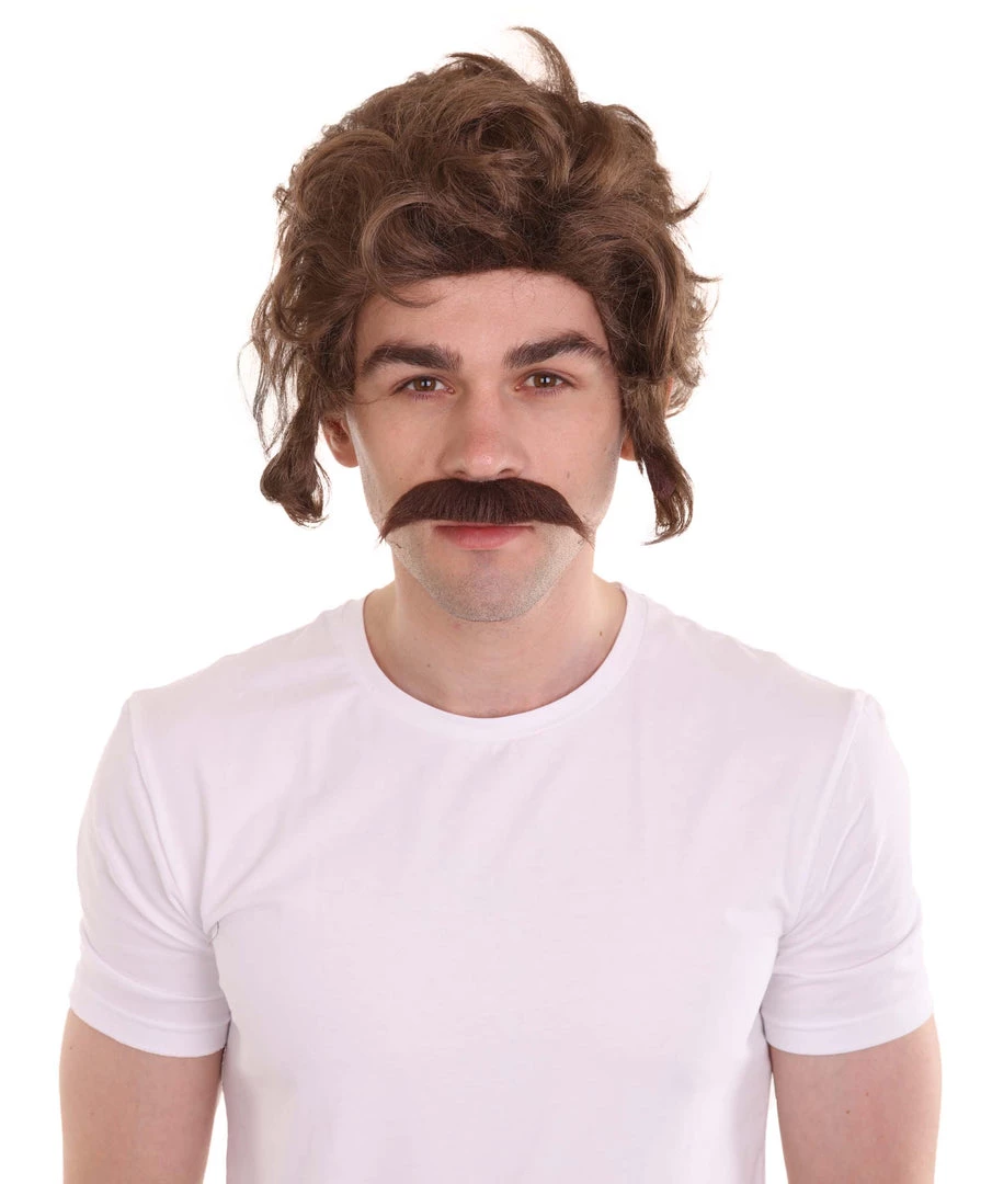 HPO Men's Men Brown Wig With Moustache Set | Cosplay Halloween Wig | Premium Breathable Capless Cap
