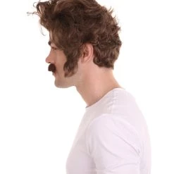 HPO Men's Men Brown Wig With Moustache Set | Cosplay Halloween Wig | Premium Breathable Capless Cap