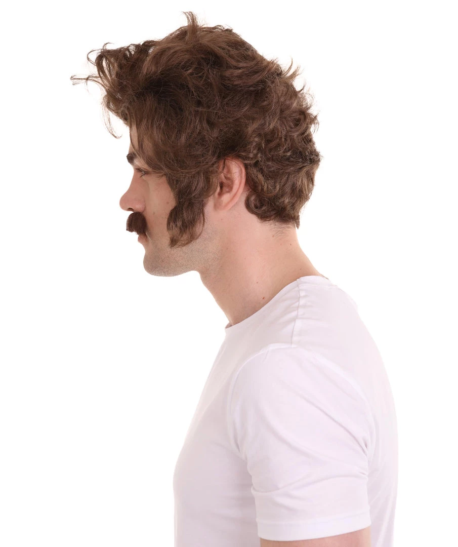 HPO Men's Men Brown Wig With Moustache Set | Cosplay Halloween Wig | Premium Breathable Capless Cap