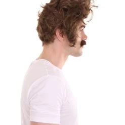 HPO Men's Men Brown Wig With Moustache Set | Cosplay Halloween Wig | Premium Breathable Capless Cap