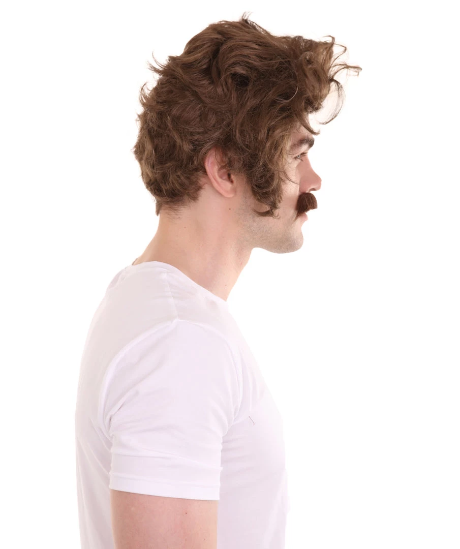 HPO Men's Men Brown Wig With Moustache Set | Cosplay Halloween Wig | Premium Breathable Capless Cap