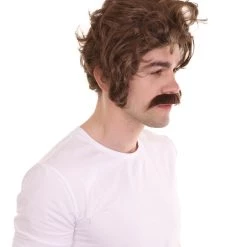 HPO Men's Men Brown Wig With Moustache Set | Cosplay Halloween Wig | Premium Breathable Capless Cap