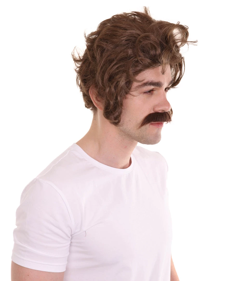 HPO Men's Men Brown Wig With Moustache Set | Cosplay Halloween Wig | Premium Breathable Capless Cap