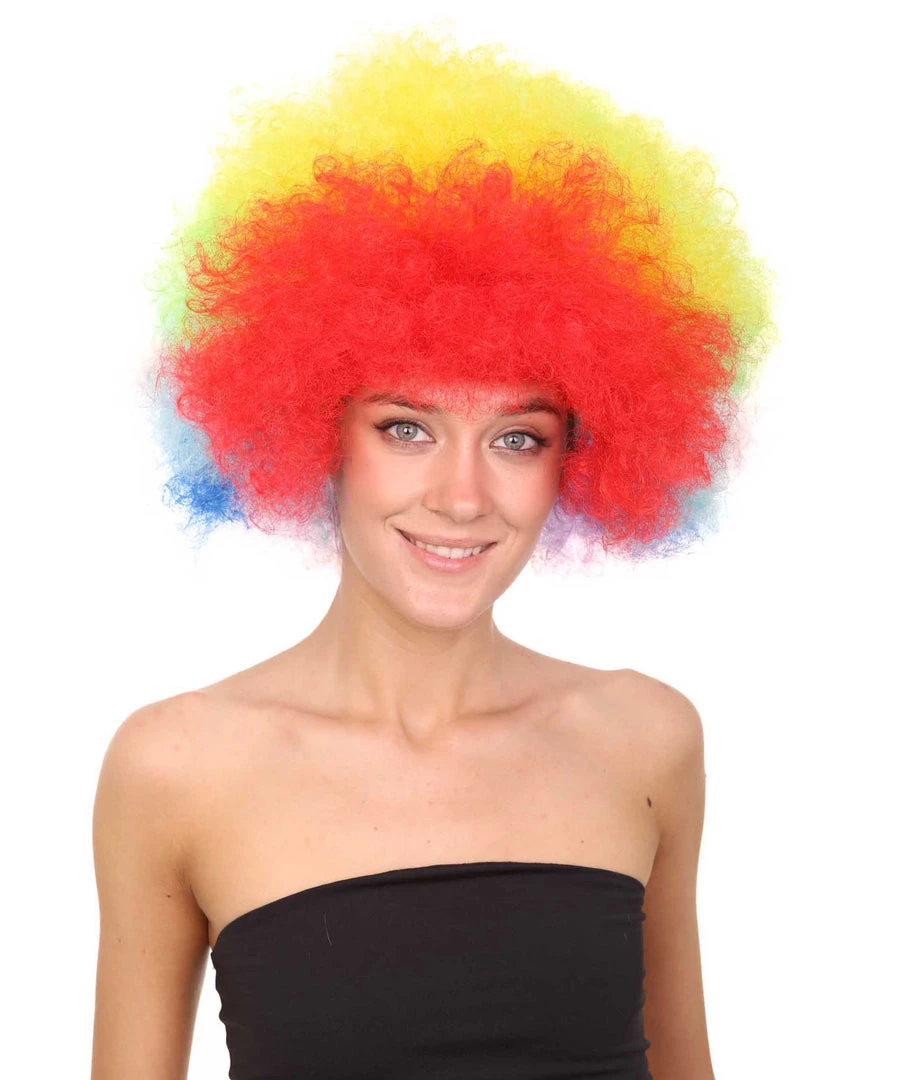 HPO Rainbow Afro Clown Unisex Wig | Colorful LGBT Pride Super Sized Jumbo Wig | Premium Breathable Capless Cap
