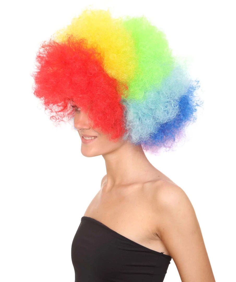 HPO Rainbow Afro Clown Unisex Wig | Colorful LGBT Pride Super Sized Jumbo Wig | Premium Breathable Capless Cap