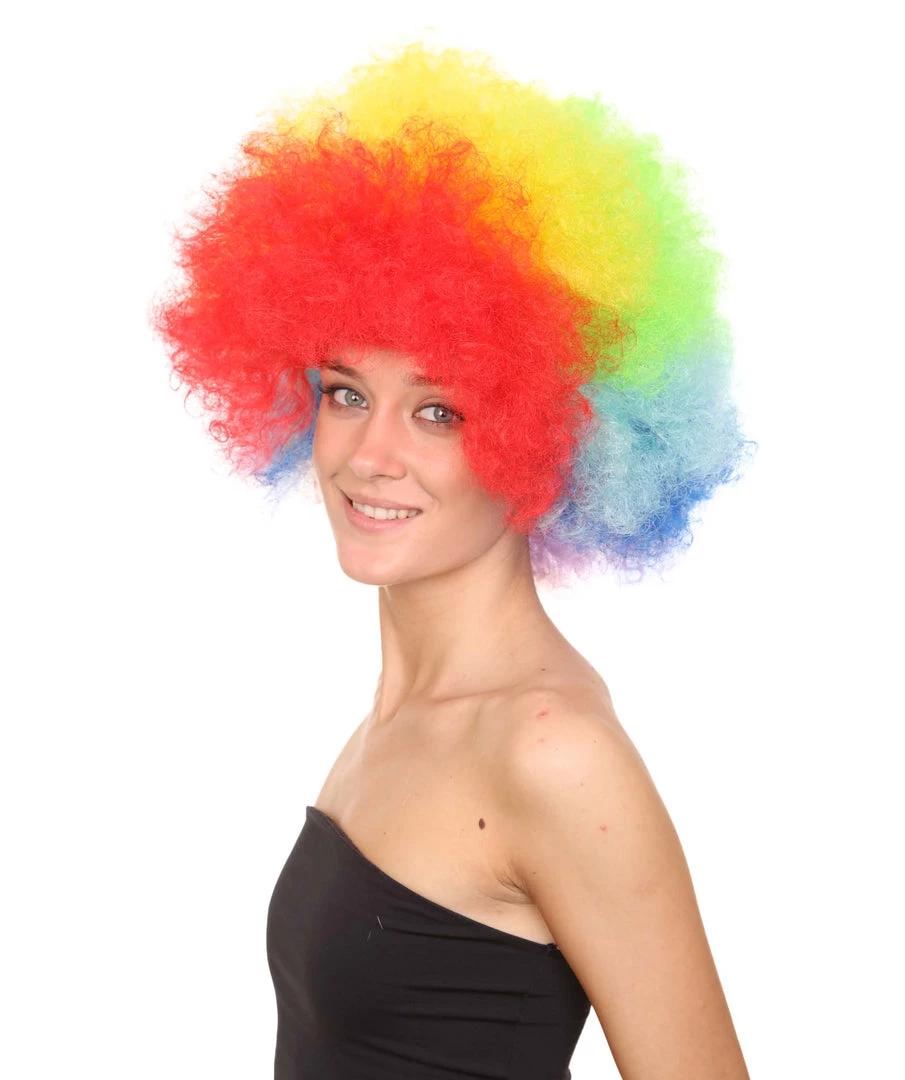 HPO Rainbow Afro Clown Unisex Wig | Colorful LGBT Pride Super Sized Jumbo Wig | Premium Breathable Capless Cap
