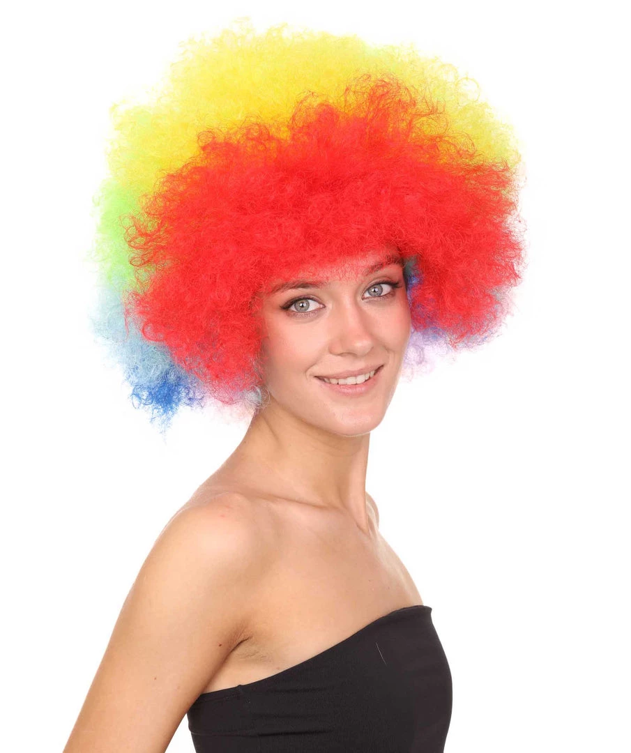 HPO Rainbow Afro Clown Unisex Wig | Colorful LGBT Pride Super Sized Jumbo Wig | Premium Breathable Capless Cap