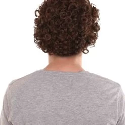 HPO 70's Mens Afro Wig & Mustache Set | Brown Retro Wig | Premium Breathable Capless Cap Men's