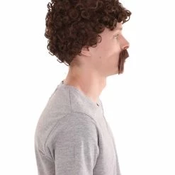 HPO 70's Mens Afro Wig & Mustache Set | Brown Retro Wig | Premium Breathable Capless Cap Men's