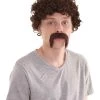 HPO 70's Mens Afro Wig & Mustache Set | Brown Retro Wig | Premium Breathable Capless Cap Men's