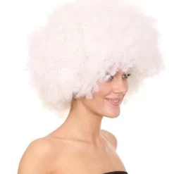 HPO Glow-In-The-Dark Unisex Afro Wig | White Jumbo Super Size Stage/Event Fancy Halloween Wig | Premium Breathable Capless Cap