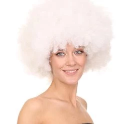 HPO Glow-In-The-Dark Unisex Afro Wig | White Jumbo Super Size Stage/Event Fancy Halloween Wig | Premium Breathable Capless Cap