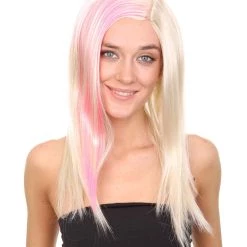 HPO Blonde Pink Rock Star Princess Womens Wig | Long Royal Cosplay Halloween Wig | Premium Breathable Capless Cap Women's