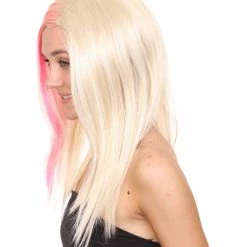 HPO Blonde Pink Rock Star Princess Womens Wig | Long Royal Cosplay Halloween Wig | Premium Breathable Capless Cap Women's