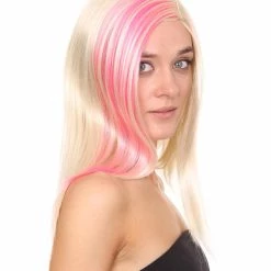 HPO Blonde Pink Rock Star Princess Womens Wig | Long Royal Cosplay Halloween Wig | Premium Breathable Capless Cap Women's