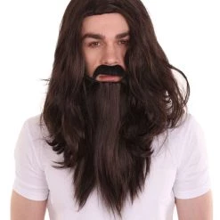 HPO Mens Old Vampire Wig & Full Beard Set | Cosplay Halloween Wig | Premium Breathable Capless Cap