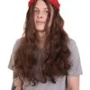 HPO Men's Pirate Mens Wig | Brown Wig With Red Ribbon | Premium Breathable Capless Cap