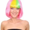 HPO Women's Pink Mixed Bob Womens Wig | Party Ready Fancy Cosplay Halloween Wig | Premium Breathable Capless Cap