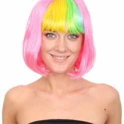 HPO Women's Pink Mixed Bob Womens Wig | Party Ready Fancy Cosplay Halloween Wig | Premium Breathable Capless Cap