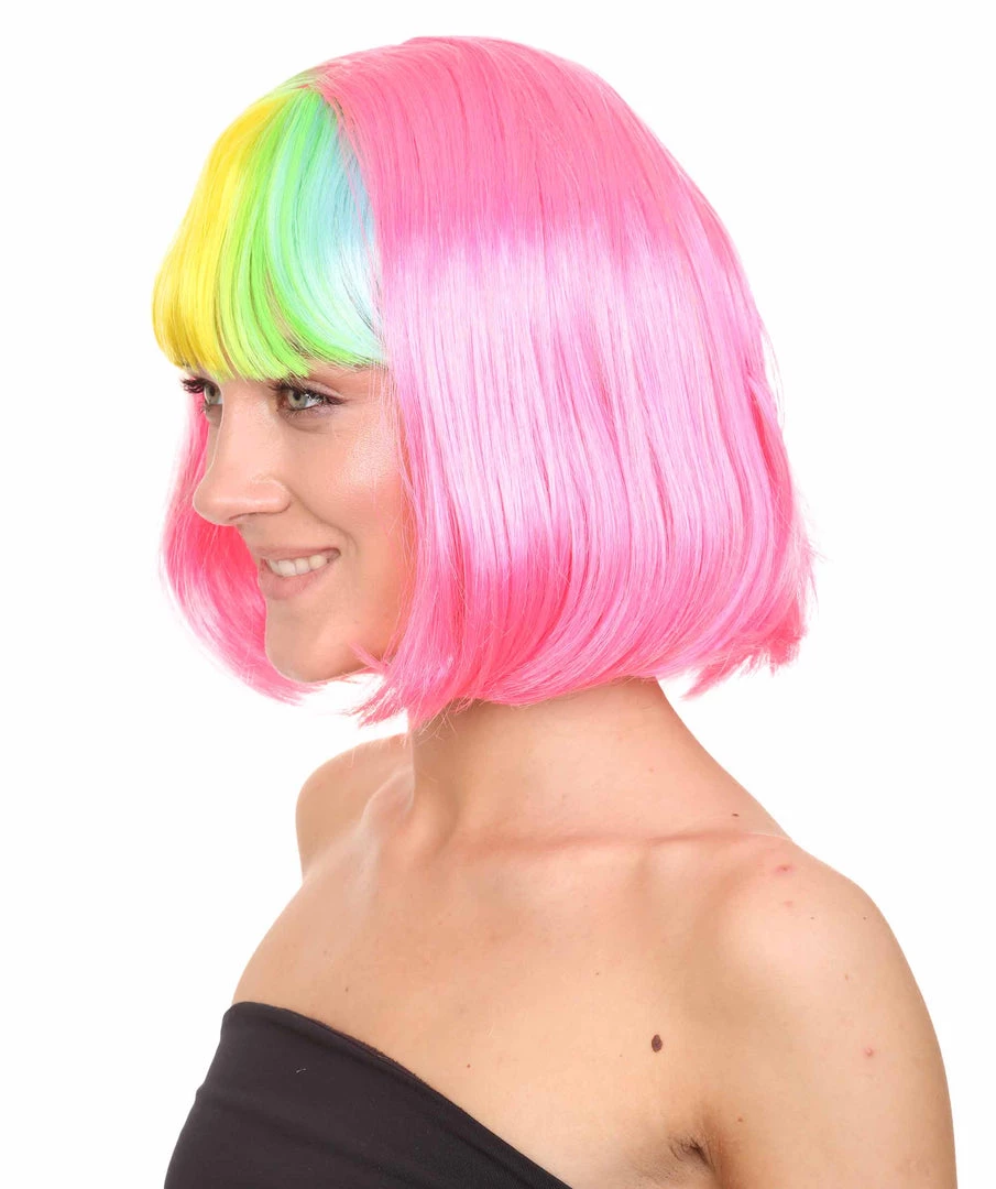 HPO Women's Pink Mixed Bob Womens Wig | Party Ready Fancy Cosplay Halloween Wig | Premium Breathable Capless Cap