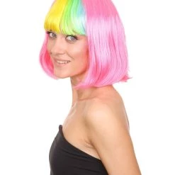HPO Women's Pink Mixed Bob Womens Wig | Party Ready Fancy Cosplay Halloween Wig | Premium Breathable Capless Cap