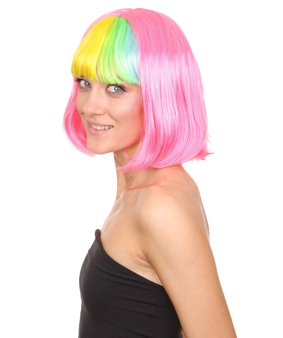 HPO Women's Pink Mixed Bob Womens Wig | Party Ready Fancy Cosplay Halloween Wig | Premium Breathable Capless Cap