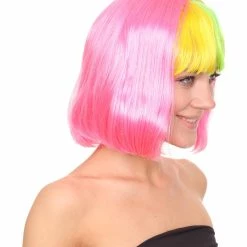 HPO Women's Pink Mixed Bob Womens Wig | Party Ready Fancy Cosplay Halloween Wig | Premium Breathable Capless Cap