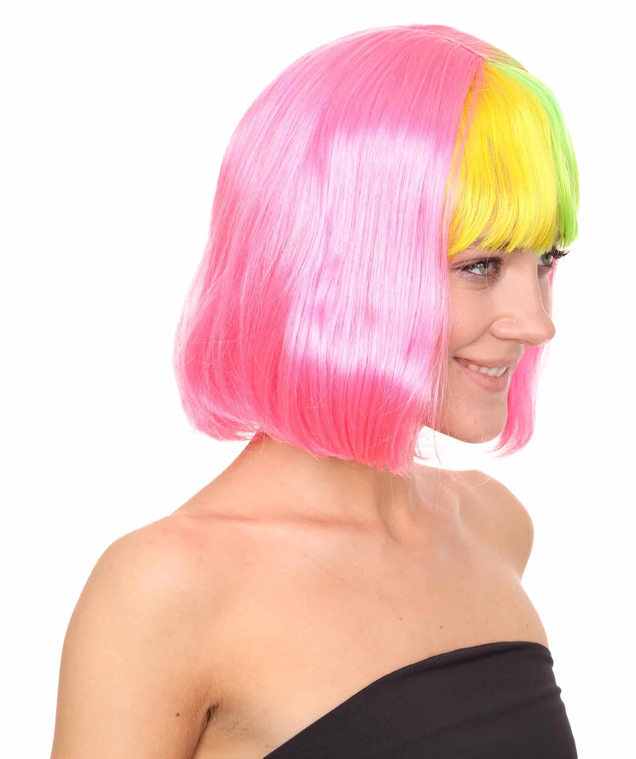 HPO Women's Pink Mixed Bob Womens Wig | Party Ready Fancy Cosplay Halloween Wig | Premium Breathable Capless Cap