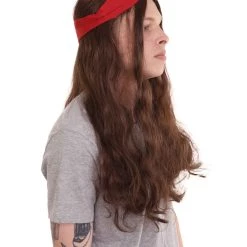 HPO Men's Pirate Mens Wig | Brown Wig With Red Ribbon | Premium Breathable Capless Cap