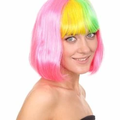 HPO Women's Pink Mixed Bob Womens Wig | Party Ready Fancy Cosplay Halloween Wig | Premium Breathable Capless Cap