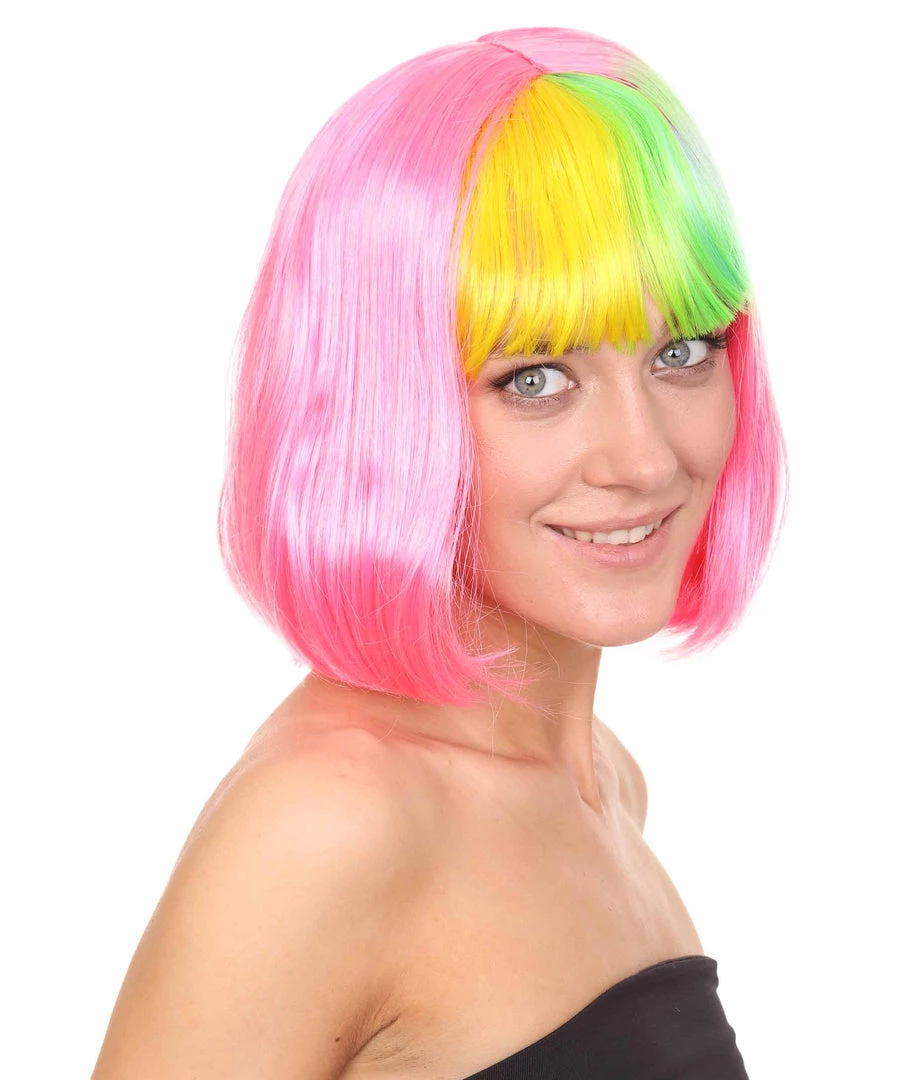 HPO Women's Pink Mixed Bob Womens Wig | Party Ready Fancy Cosplay Halloween Wig | Premium Breathable Capless Cap