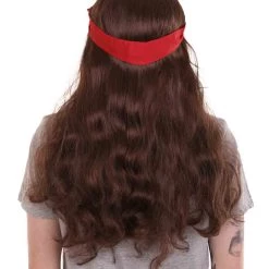 HPO Men's Pirate Mens Wig | Brown Wig With Red Ribbon | Premium Breathable Capless Cap