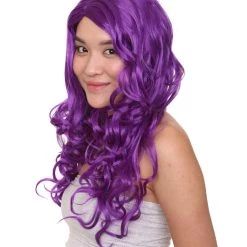 HPO Long Curly Purple Womens Wig | Stage Event Party Ready Colorful Wig | Premium Breathable Capless Cap Men's