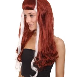 HPO Retro Rock Star Womens Wig | Red & White Halloween Wig | Premium Breathable Capless Cap Women's