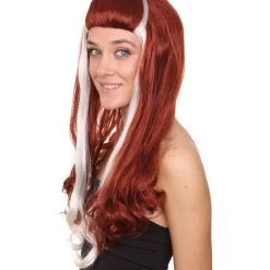 HPO Retro Rock Star Womens Wig | Red & White Halloween Wig | Premium Breathable Capless Cap Women's
