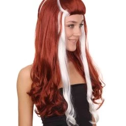HPO Retro Rock Star Womens Wig | Red & White Halloween Wig | Premium Breathable Capless Cap Women's