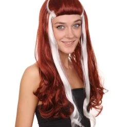HPO Retro Rock Star Womens Wig | Red & White Halloween Wig | Premium Breathable Capless Cap Women's