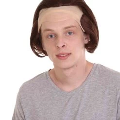 HPO Men's Men Half Bald Wig Brown Cosplay Halloween Wig