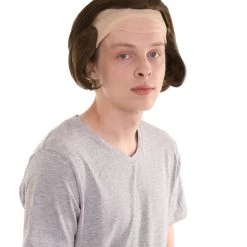 HPO Horror Movie Mens Wig | Dark Auburn Wig With Bald Cap