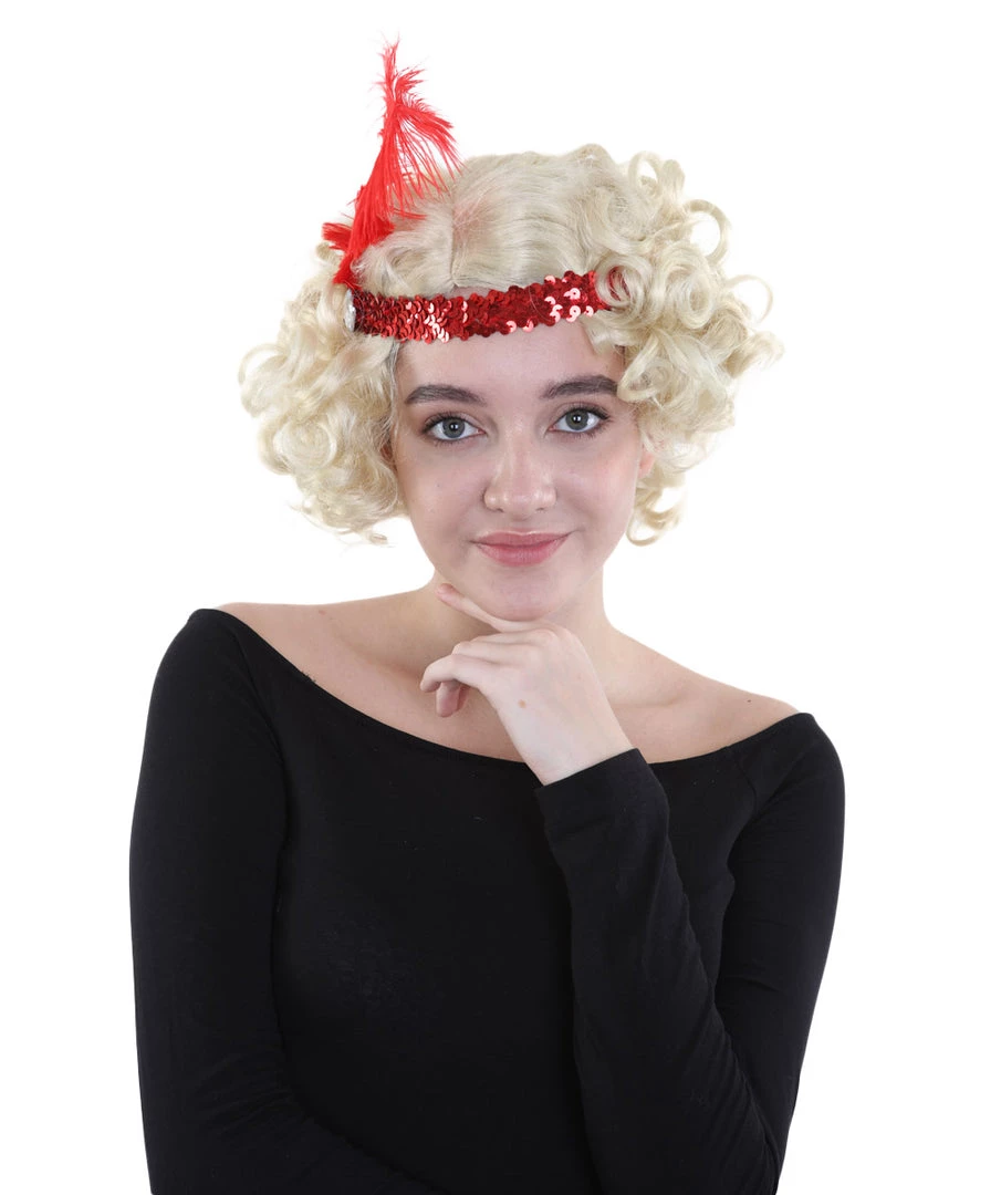 HPO Hollywood Feather Flapper Womens Wig | Blond Character Cosplay Halloween Wig | Premium Breathable Capless Cap Men's
