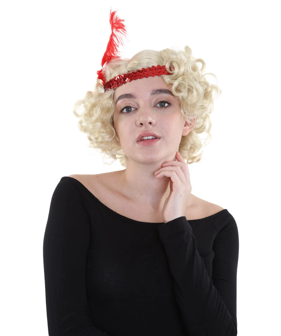 HPO Hollywood Feather Flapper Womens Wig | Blond Character Cosplay Halloween Wig | Premium Breathable Capless Cap Men's