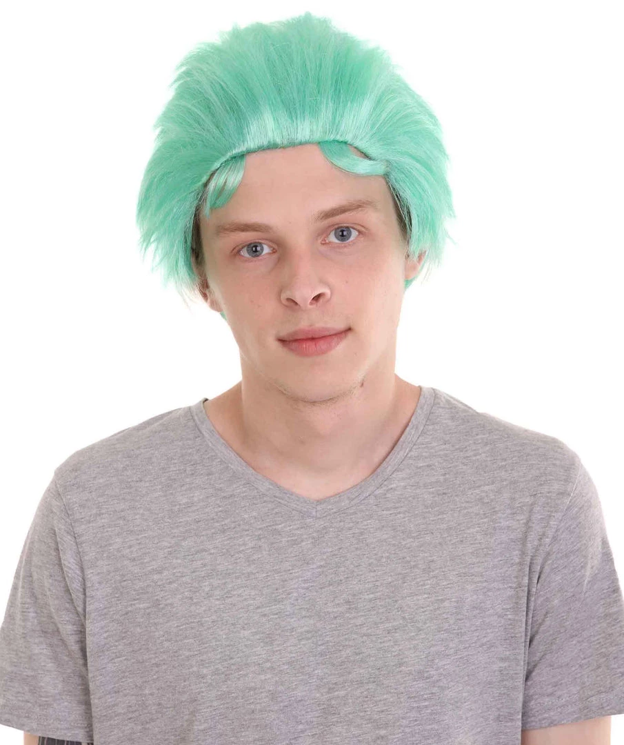 HPO Men's Pirate Anime Mens Wig | Greenish Blue Cosplay Halloween Wig | Premium Breathable Capless Cap