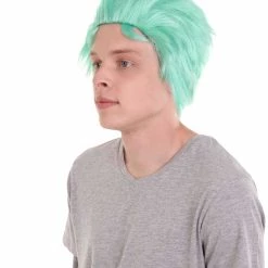 HPO Men's Pirate Anime Mens Wig | Greenish Blue Cosplay Halloween Wig | Premium Breathable Capless Cap