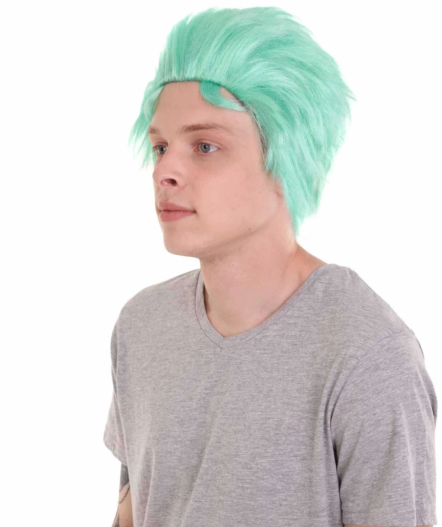 HPO Men's Pirate Anime Mens Wig | Greenish Blue Cosplay Halloween Wig | Premium Breathable Capless Cap