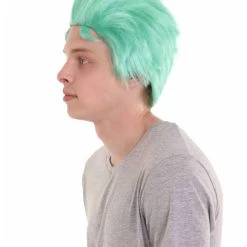 HPO Men's Pirate Anime Mens Wig | Greenish Blue Cosplay Halloween Wig | Premium Breathable Capless Cap