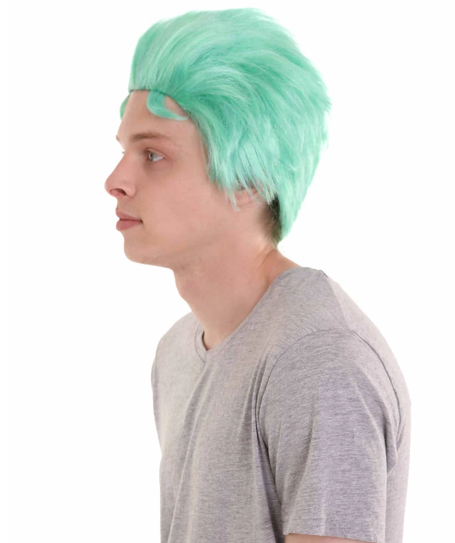 HPO Men's Pirate Anime Mens Wig | Greenish Blue Cosplay Halloween Wig | Premium Breathable Capless Cap