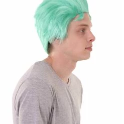 HPO Men's Pirate Anime Mens Wig | Greenish Blue Cosplay Halloween Wig | Premium Breathable Capless Cap