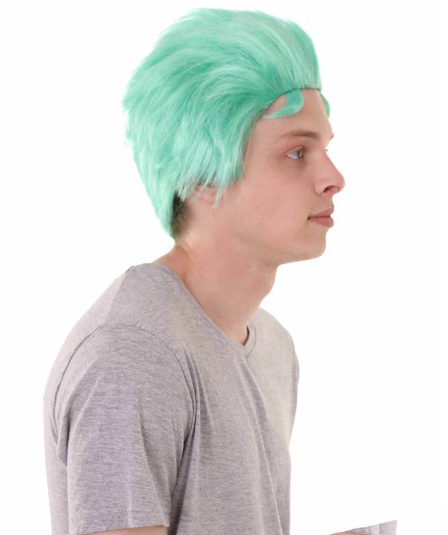 HPO Men's Pirate Anime Mens Wig | Greenish Blue Cosplay Halloween Wig | Premium Breathable Capless Cap