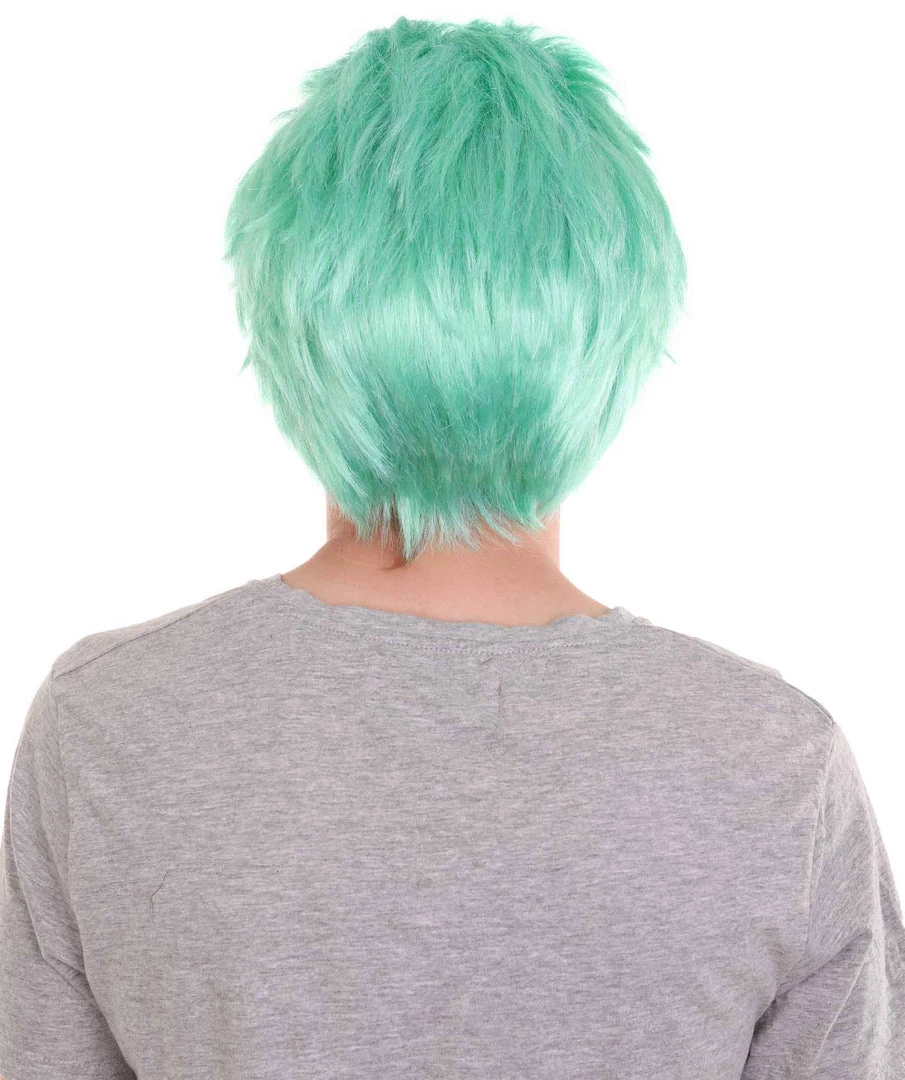 HPO Men's Pirate Anime Mens Wig | Greenish Blue Cosplay Halloween Wig | Premium Breathable Capless Cap