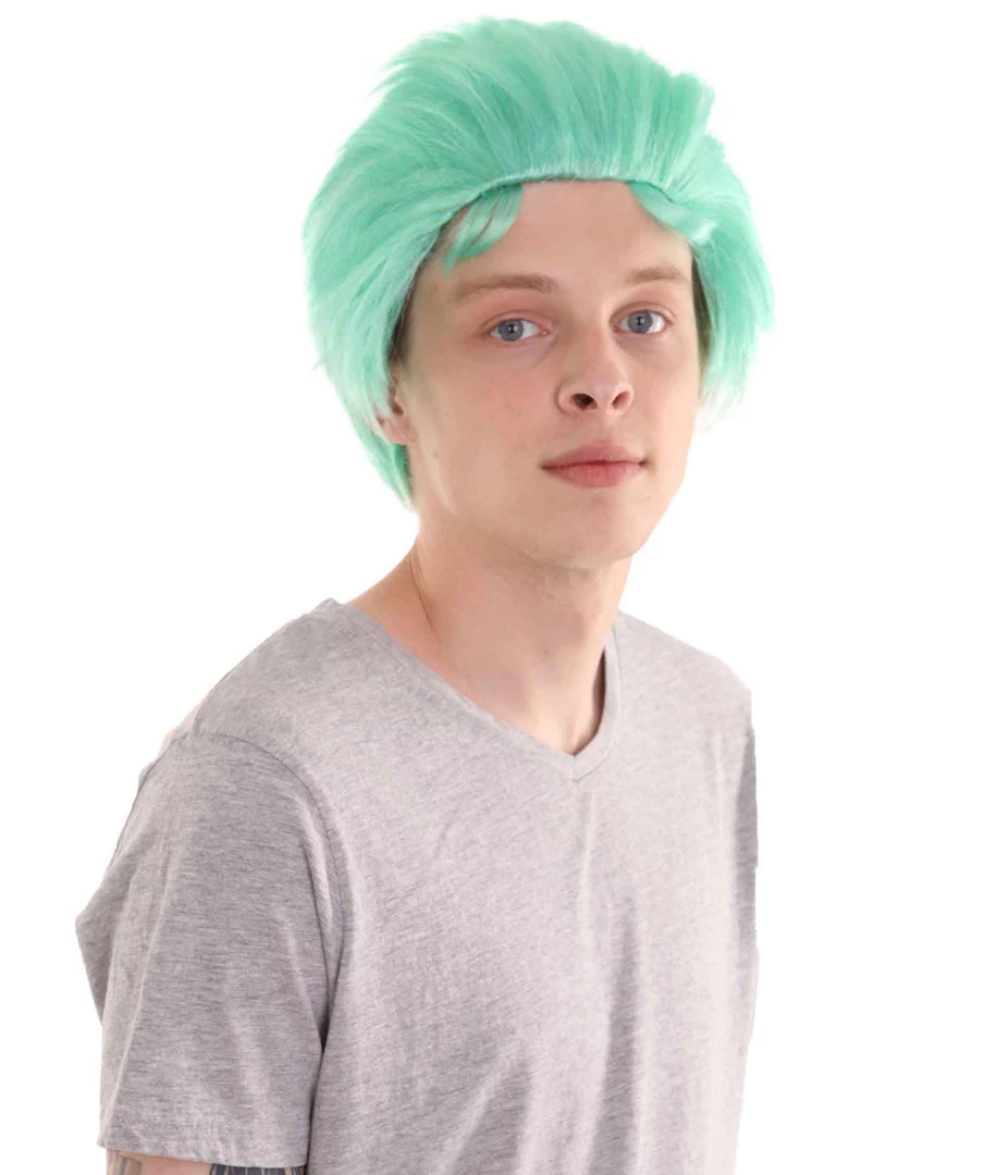 HPO Men's Pirate Anime Mens Wig | Greenish Blue Cosplay Halloween Wig | Premium Breathable Capless Cap